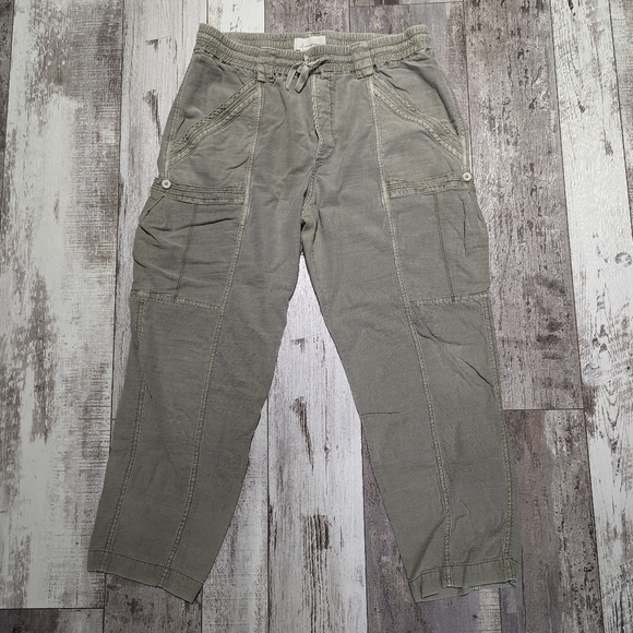 Anthropologie green drawl string elastic waist cargo pants ankle size 29 - Picture 3 of 6
